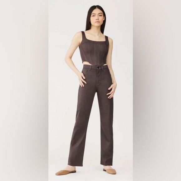 DL1961 ultimate knit Emilie Straight-Leg ultra high rise vintage 31” dark cocoa - Picture 1 of 14